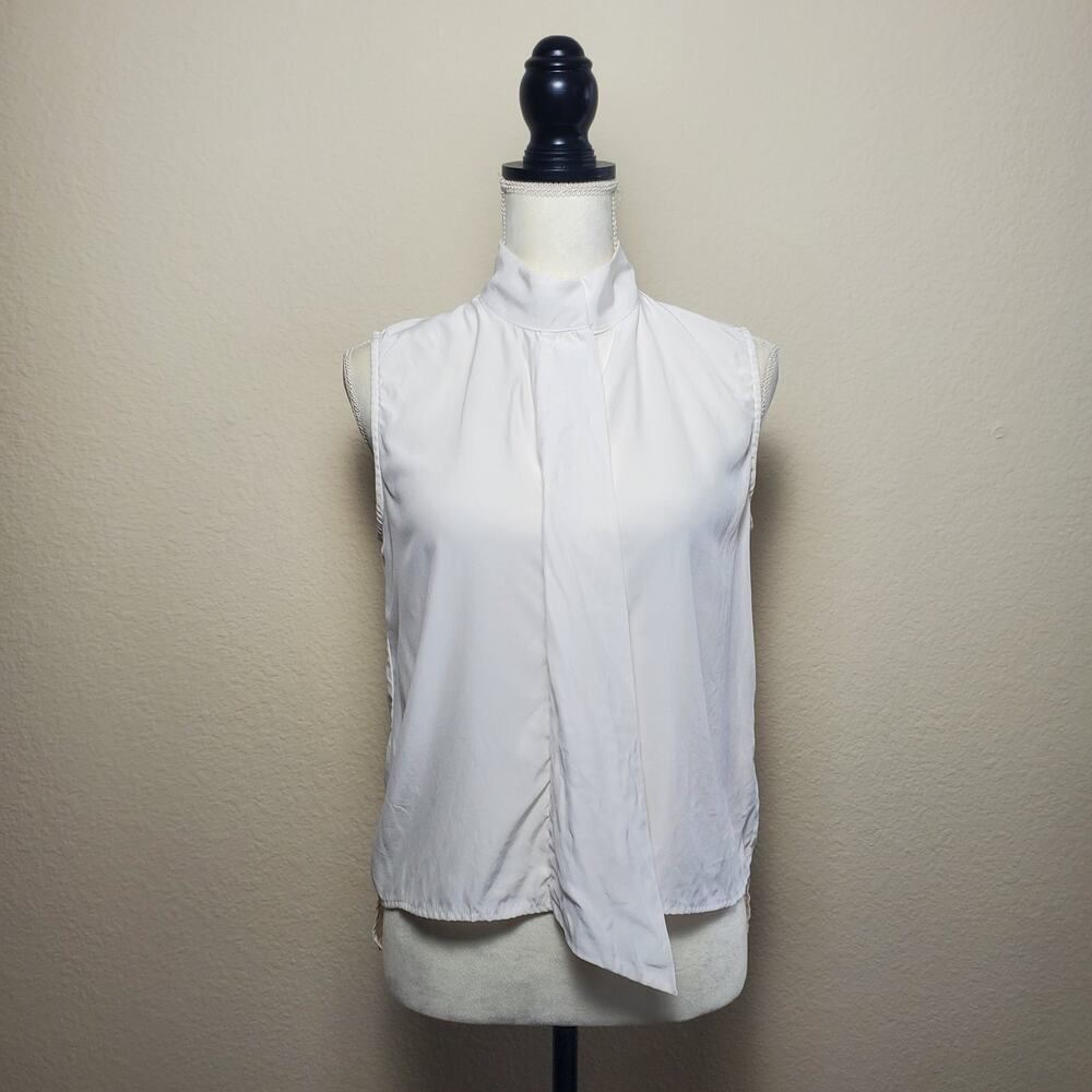 FRAME Silk Sleeveless Top White Button Neck Small